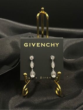 NWT Givenchy Crystal Drop Earrings Silver Tone Cubic Zirconia